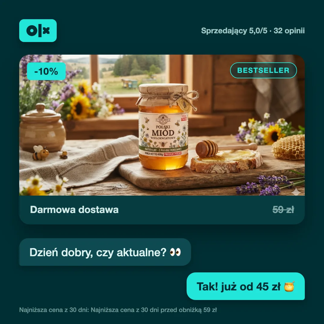 Kreacja produktowa miodu dla OLX