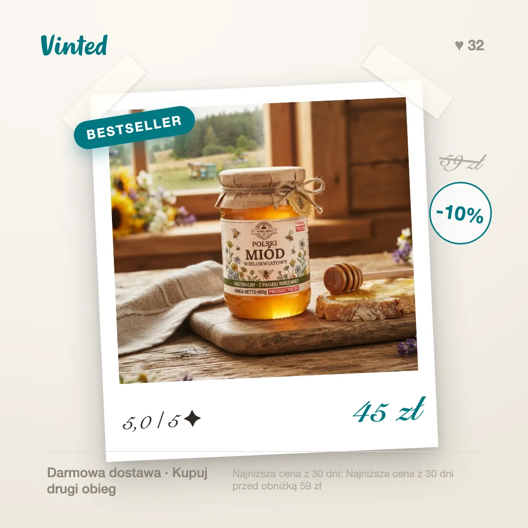Kreacja produktowa miodu dla Vinted